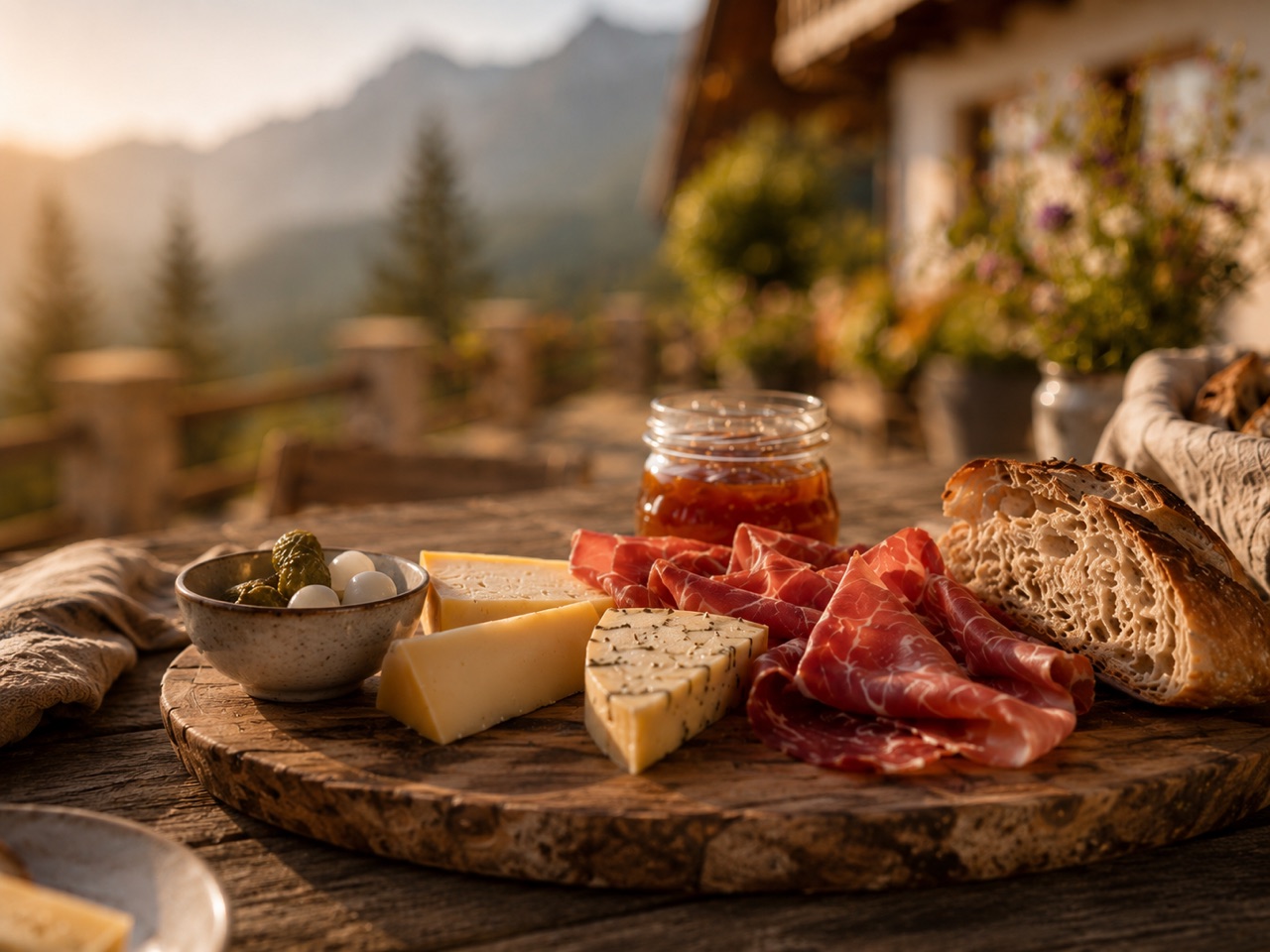 Regionale Kulinarik: Käse, Speck und Brot auf der Alm